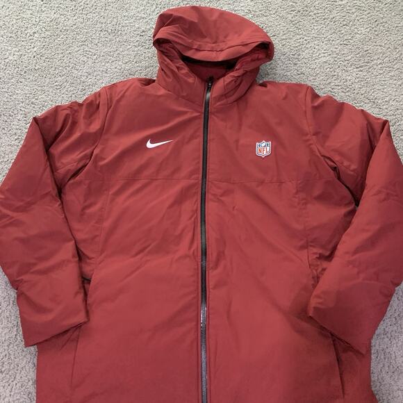 NIKE MEN NFL TEAM ISSUE DOWN HOODED PARKA JACKET RED BURGUNDY DC3054-677 Sz XL - Picture 2 of 10